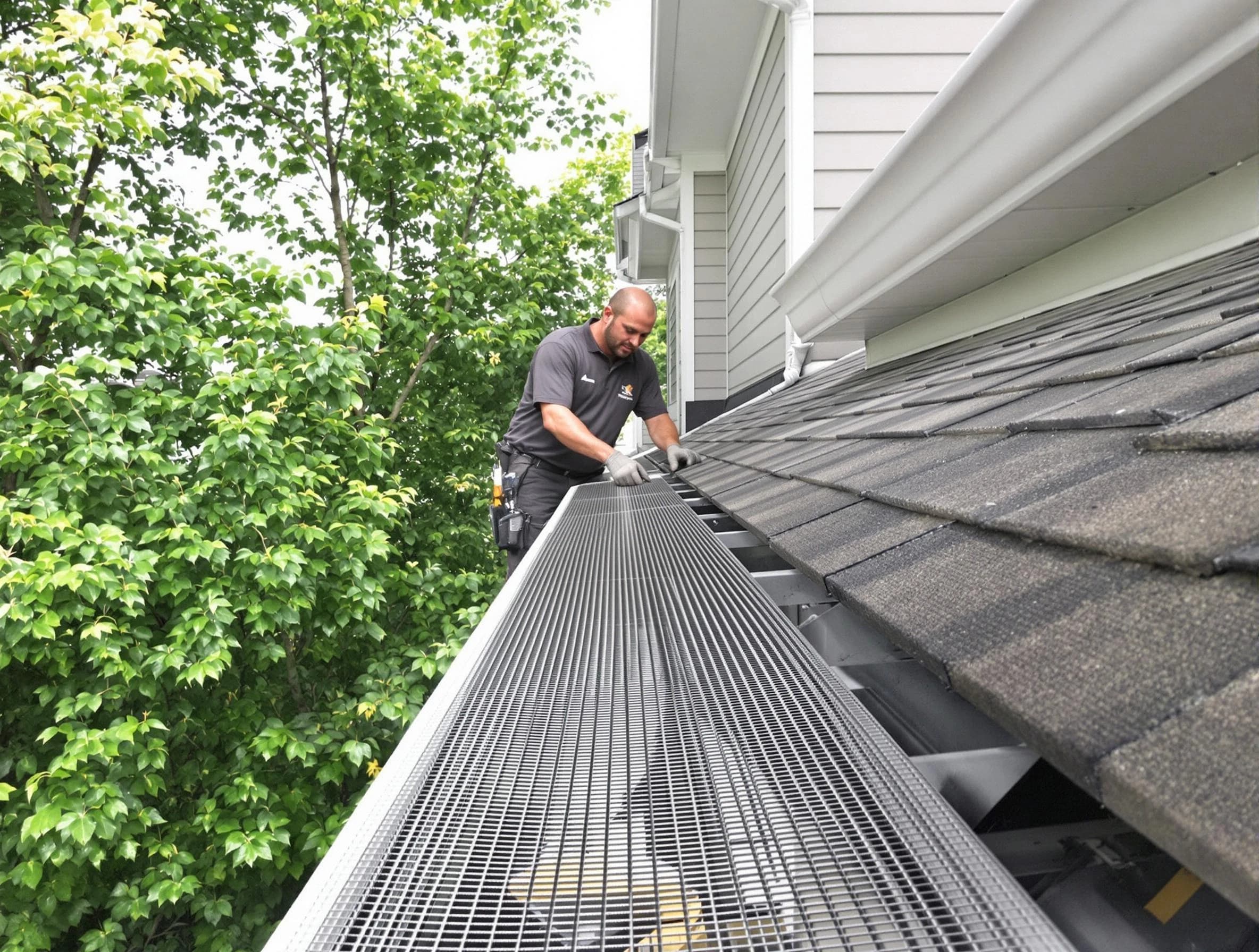 Close-up of gutter guards installed by Lorain Roofing Company in Lorain, OH