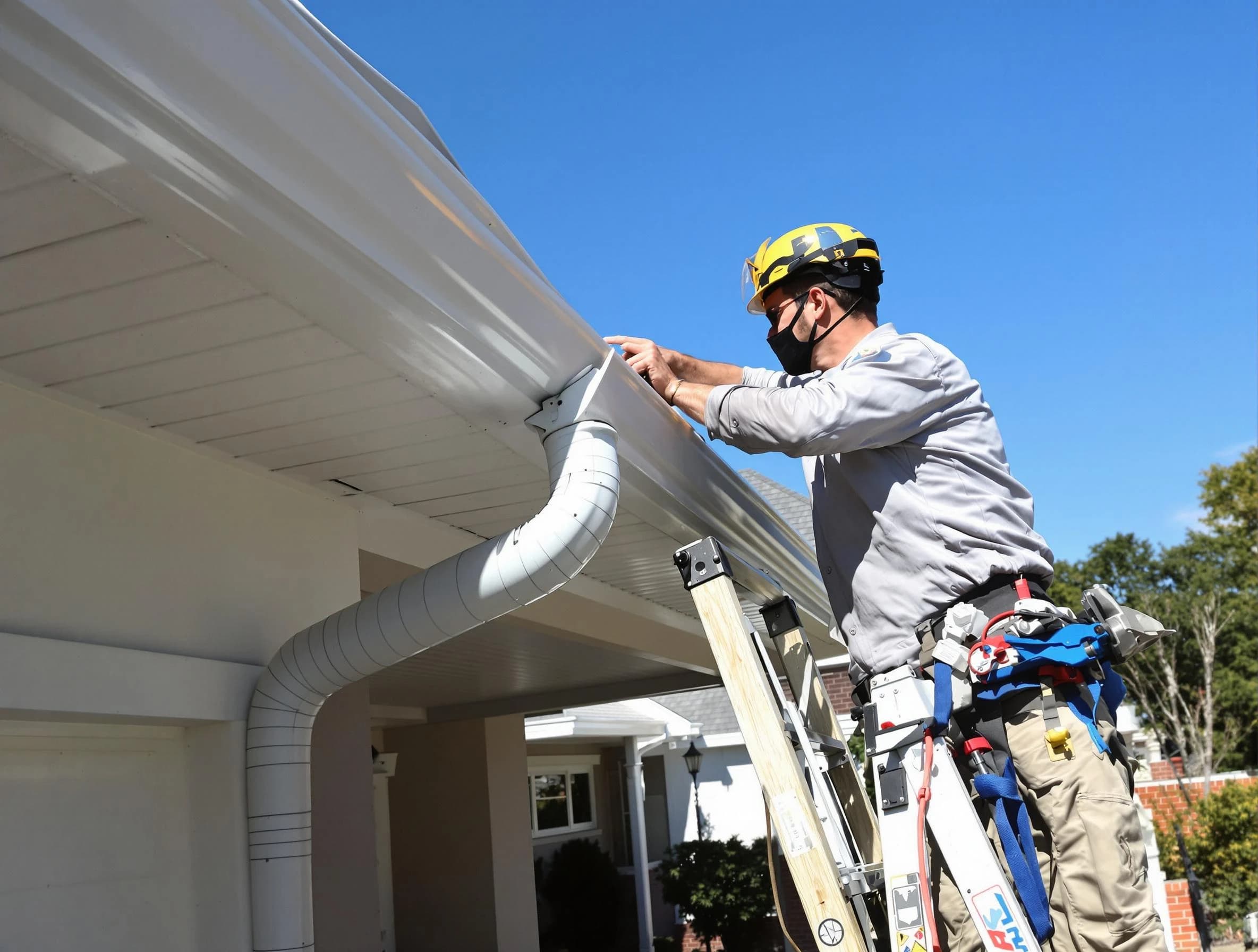 Close-up on a freshly sealed gutter joint by Lorain Roofing Company in Lorain, OH