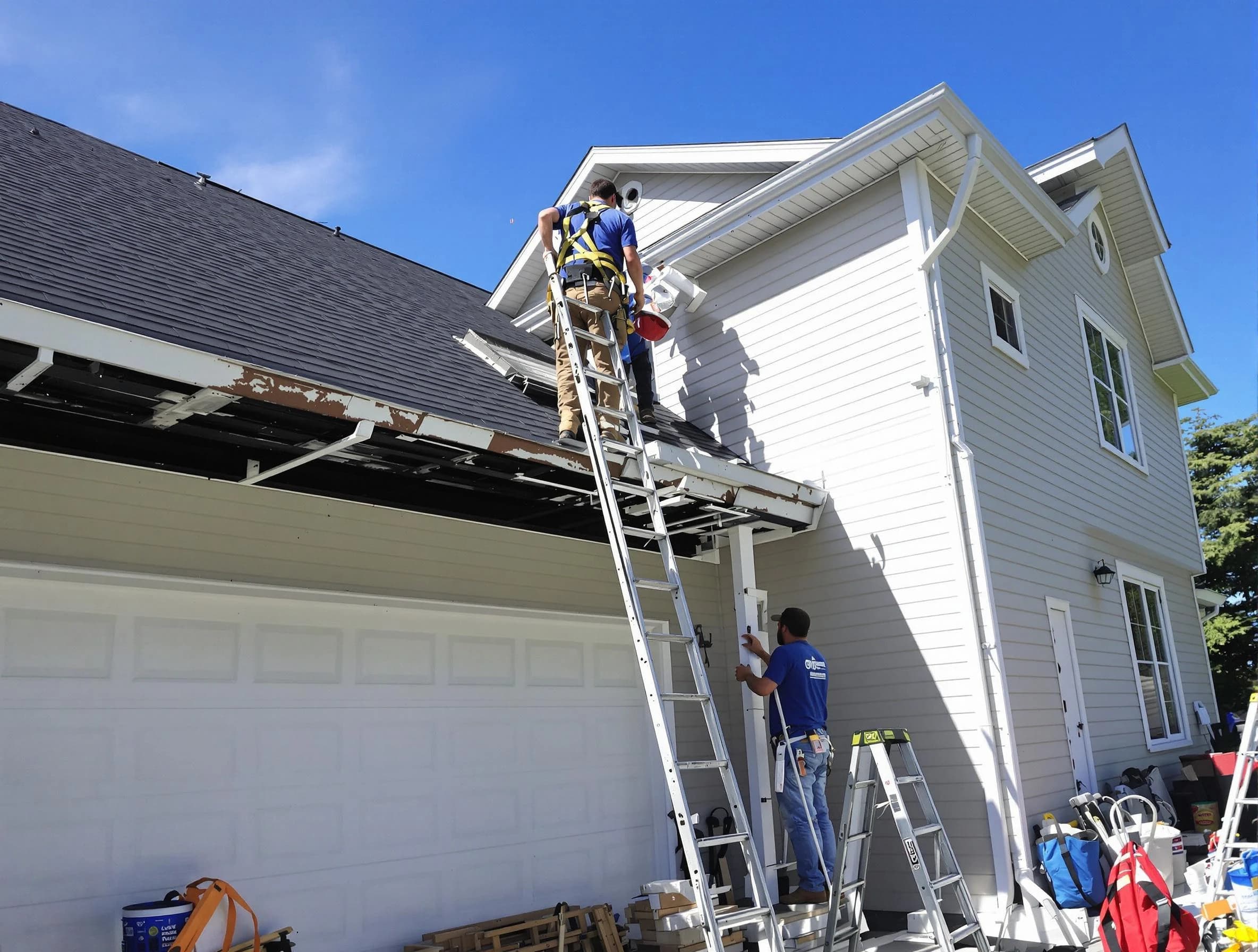 Newly replaced gutters by Lorain Roofing Company in Lorain, OH