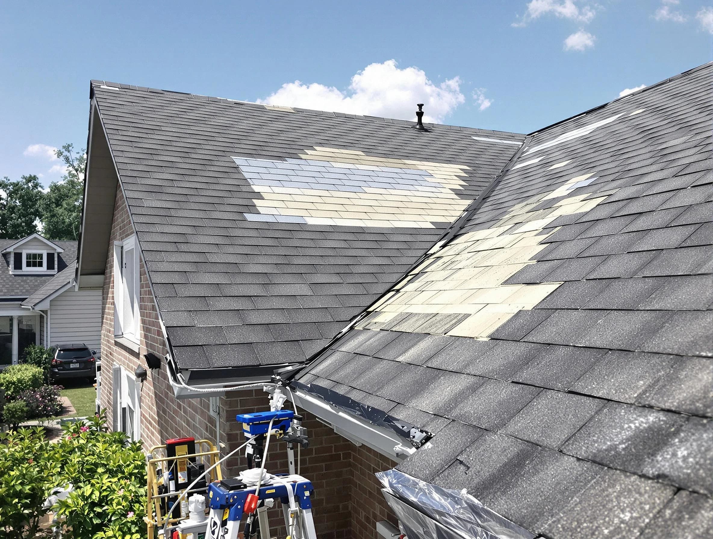 Close-up of roof repairs by Lorain Roofing Company in Lorain, OH