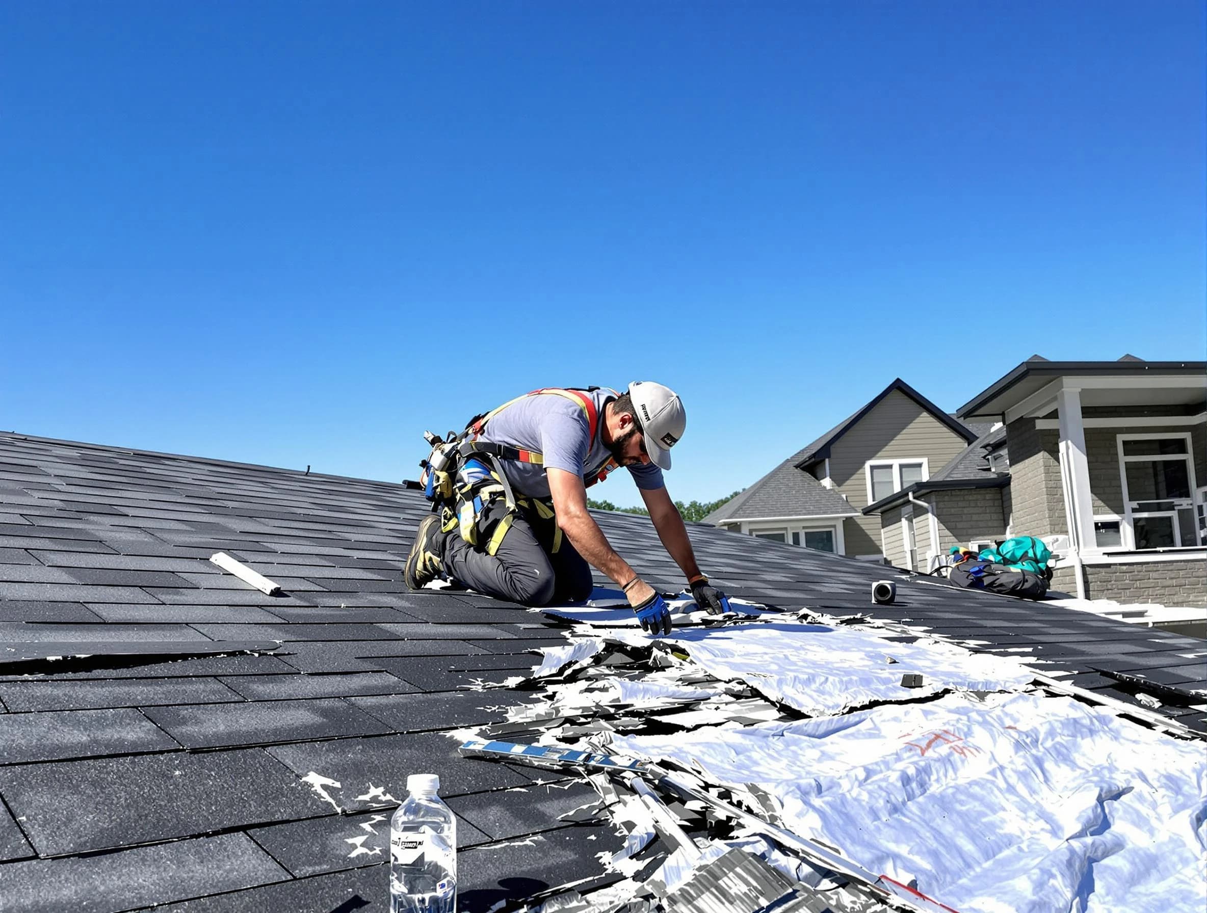 Lorain Roofing Company repairing a roof section in Lorain, OH