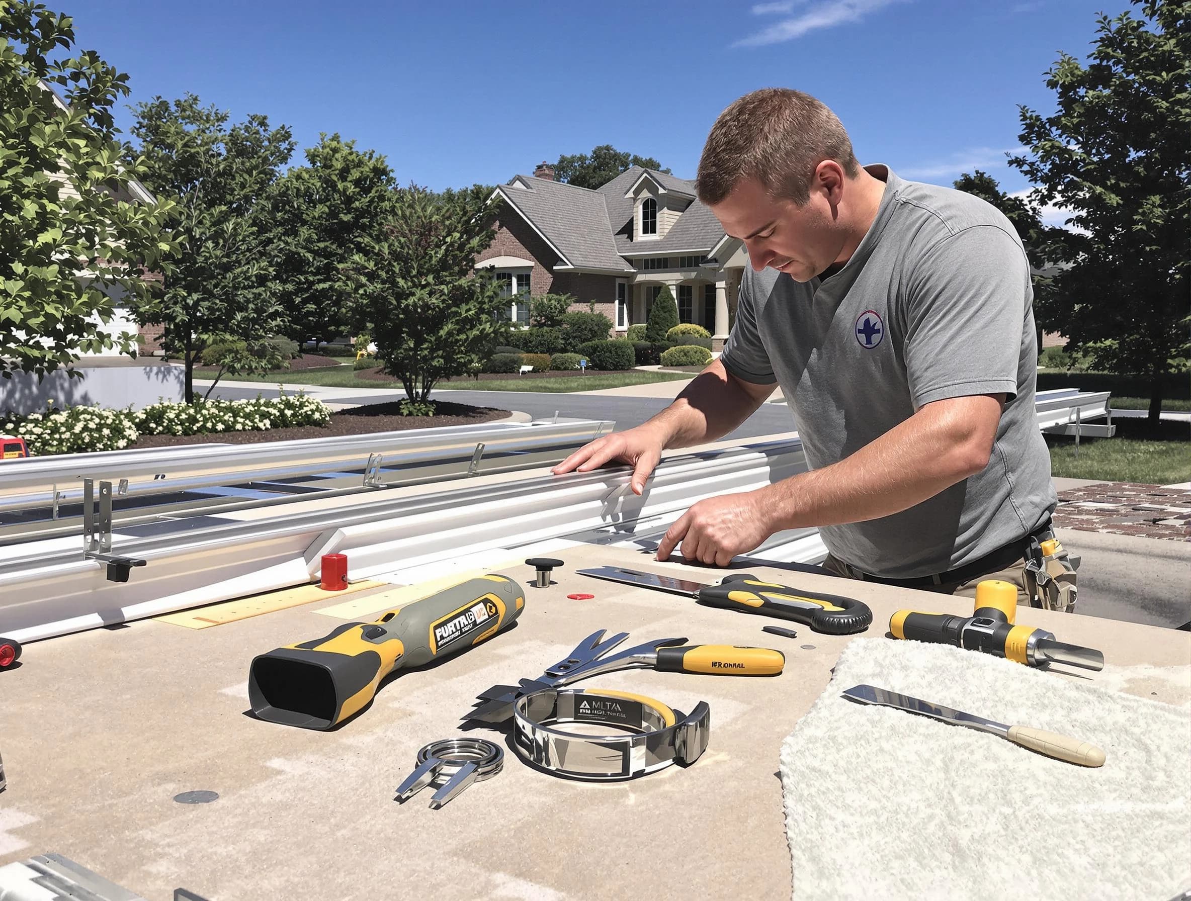 Freshly installed seamless gutter by Lorain Roofing Company in Lorain, OH