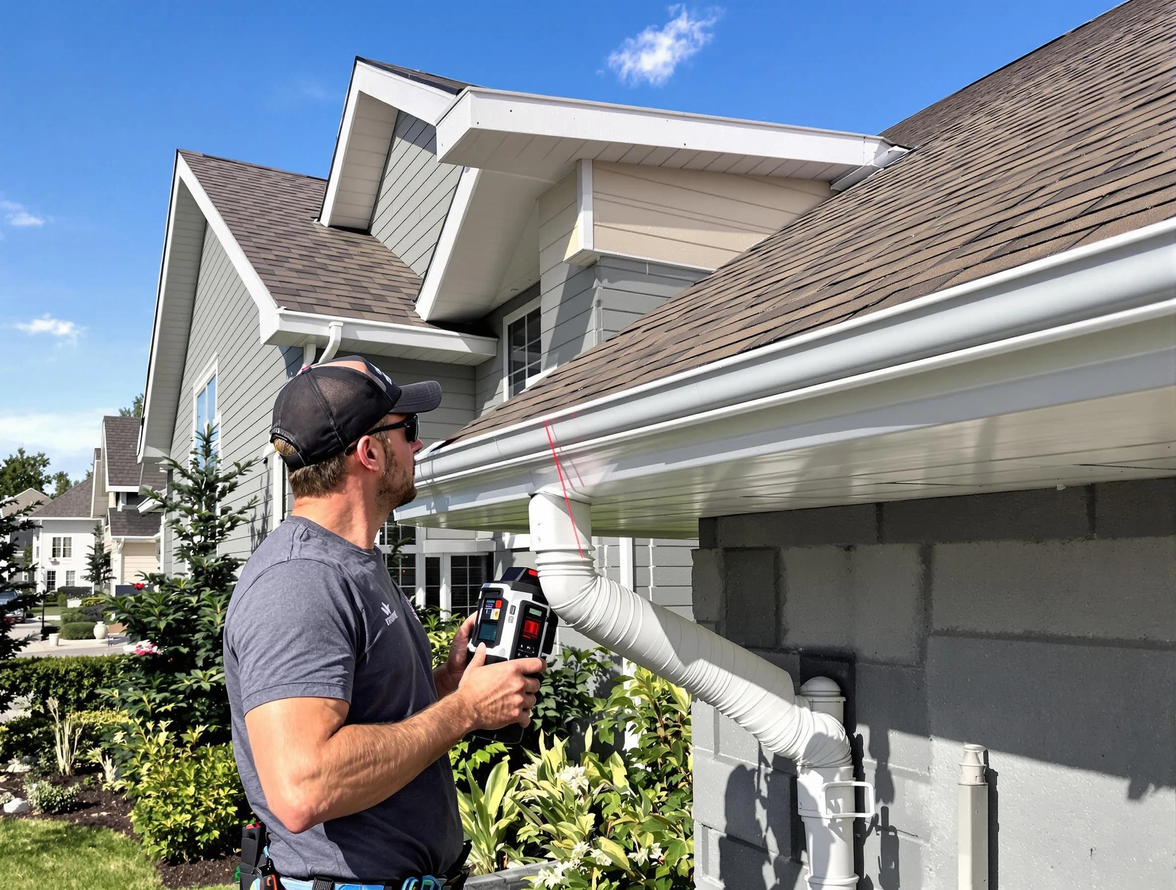 Lorain Roofing Company installing seamless gutters in Lorain, OH