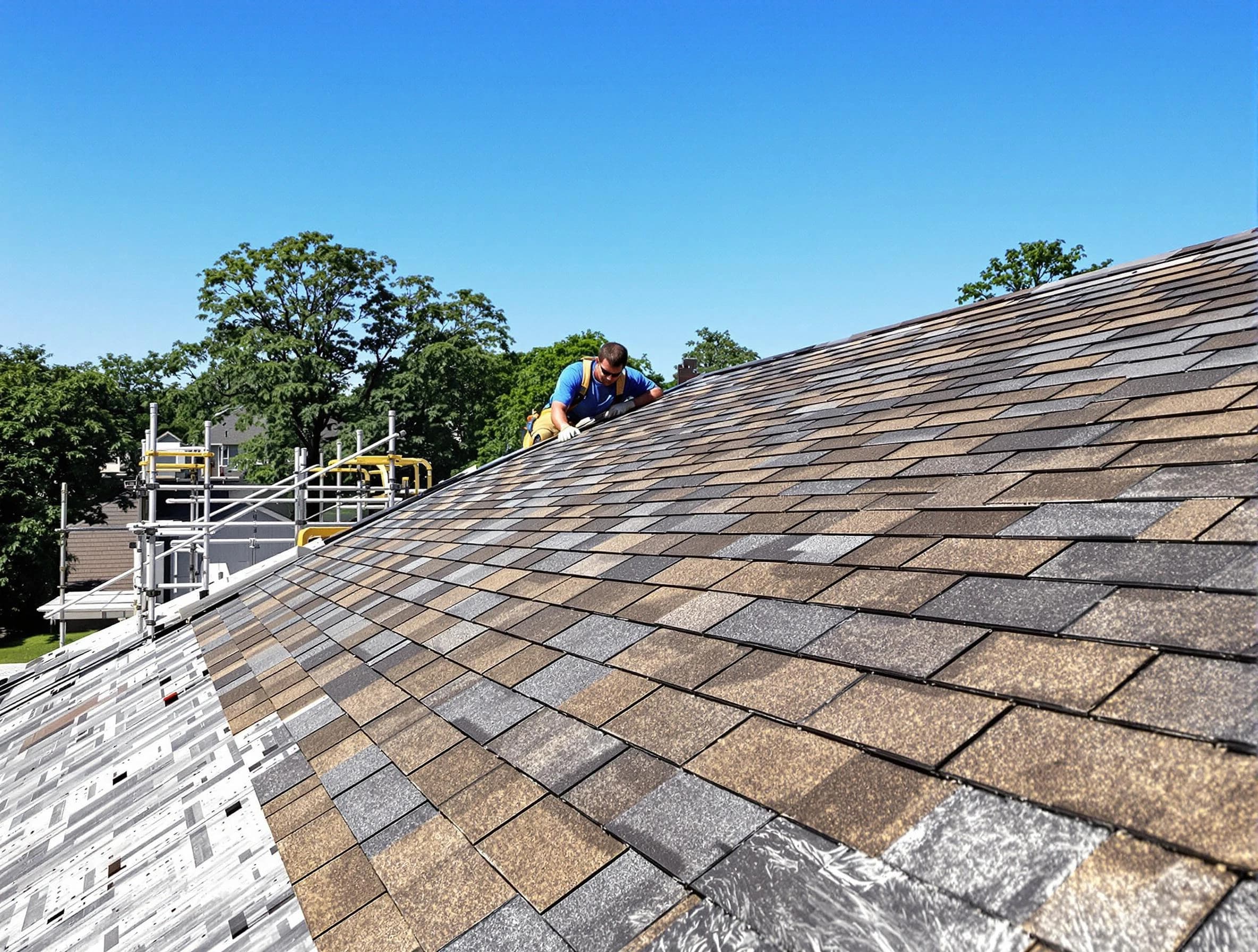 Close-up of new shingles installed by Lorain Roofing Company in Lorain, OH